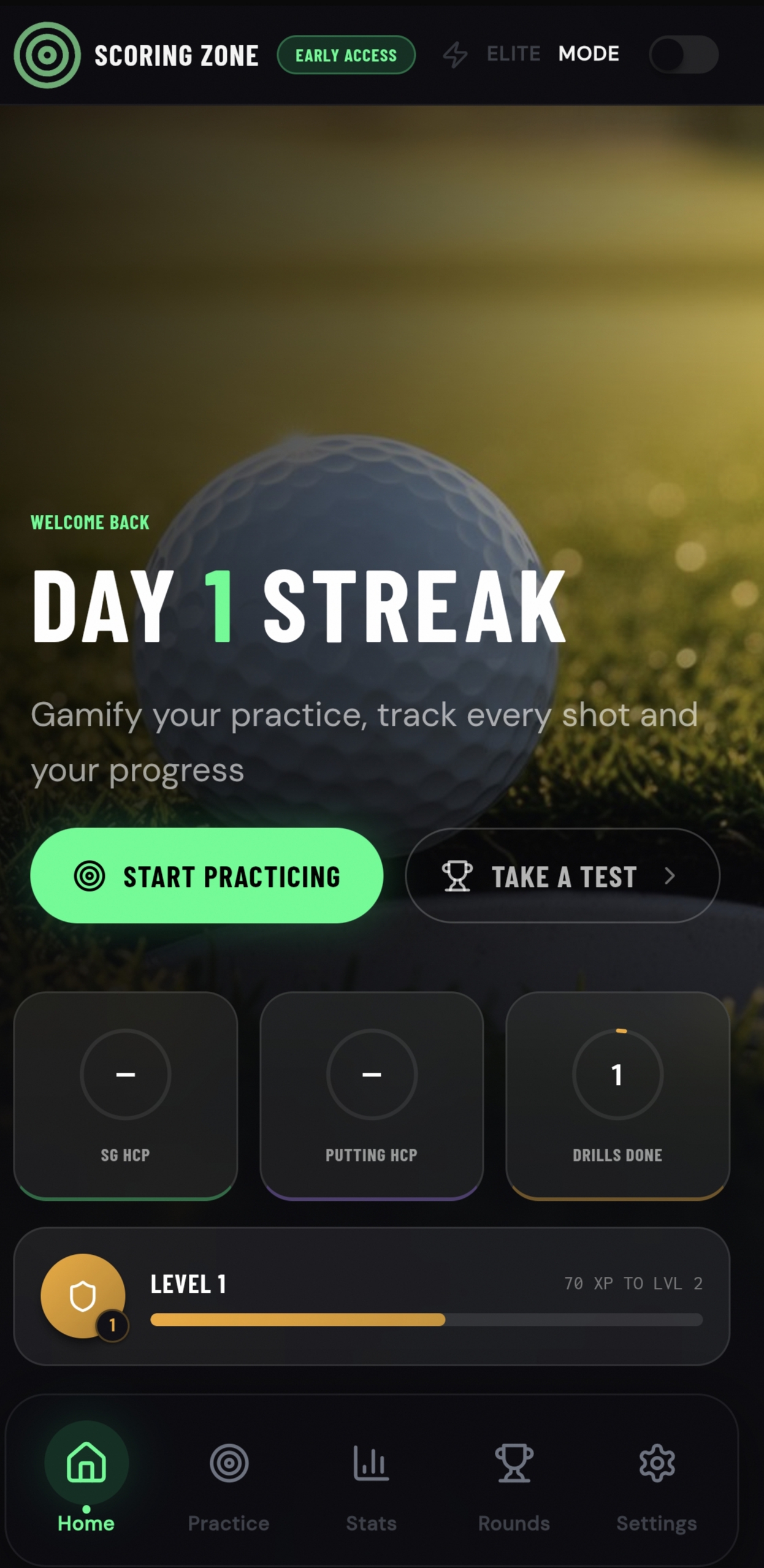 Scoring Zone app home screen