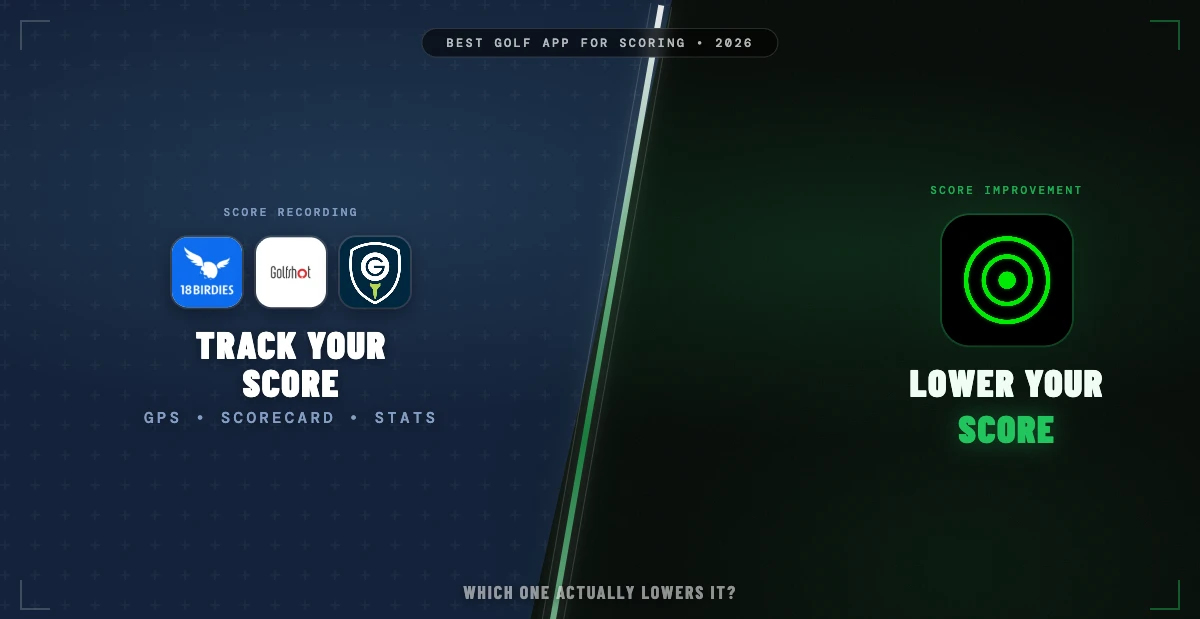 Branded thumbnail comparing GPS scoring apps with Scoring Zone for score improvement