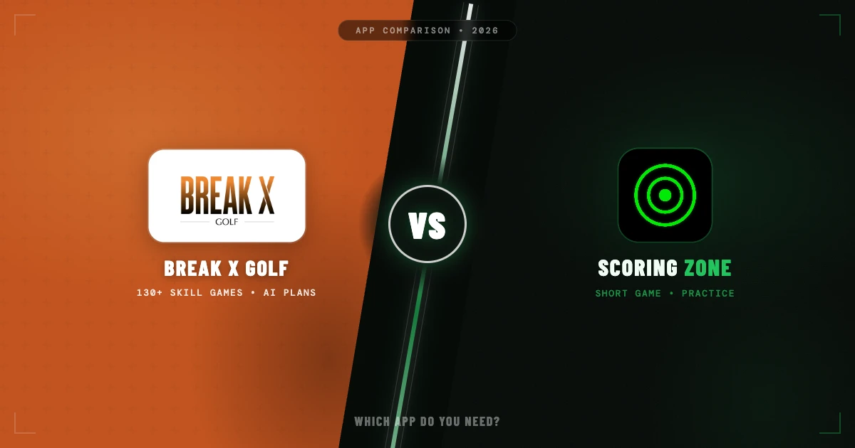 Branded comparison thumbnail showing Scoring Zone vs Break X Golf with VS divider