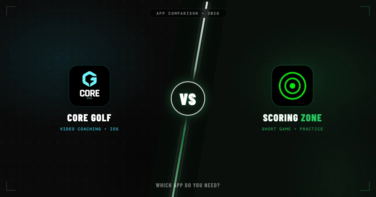 Branded comparison thumbnail showing Scoring Zone vs CORE Golf with VS divider