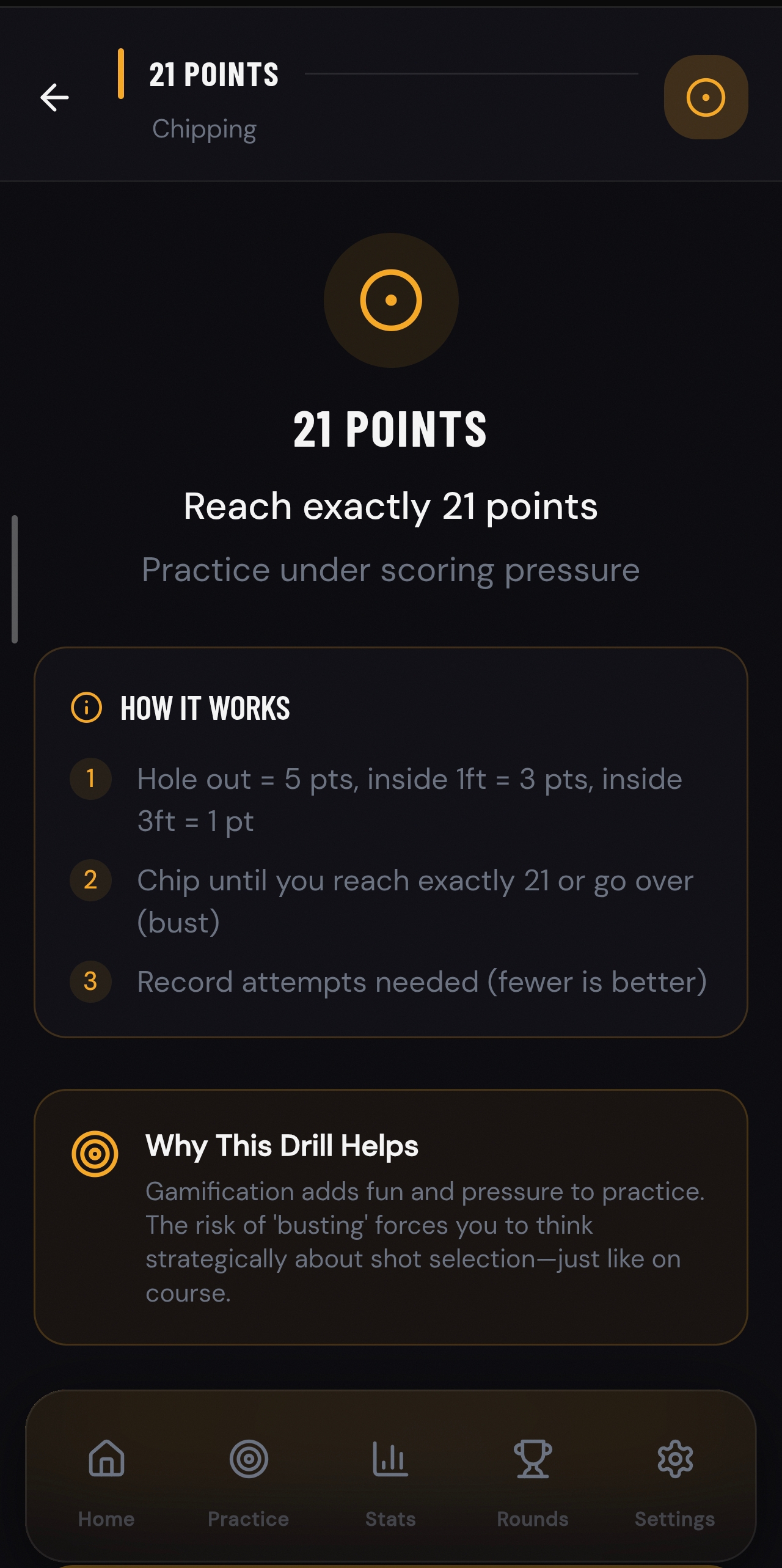Scoring Zone chipping drill — 21 Points challenge