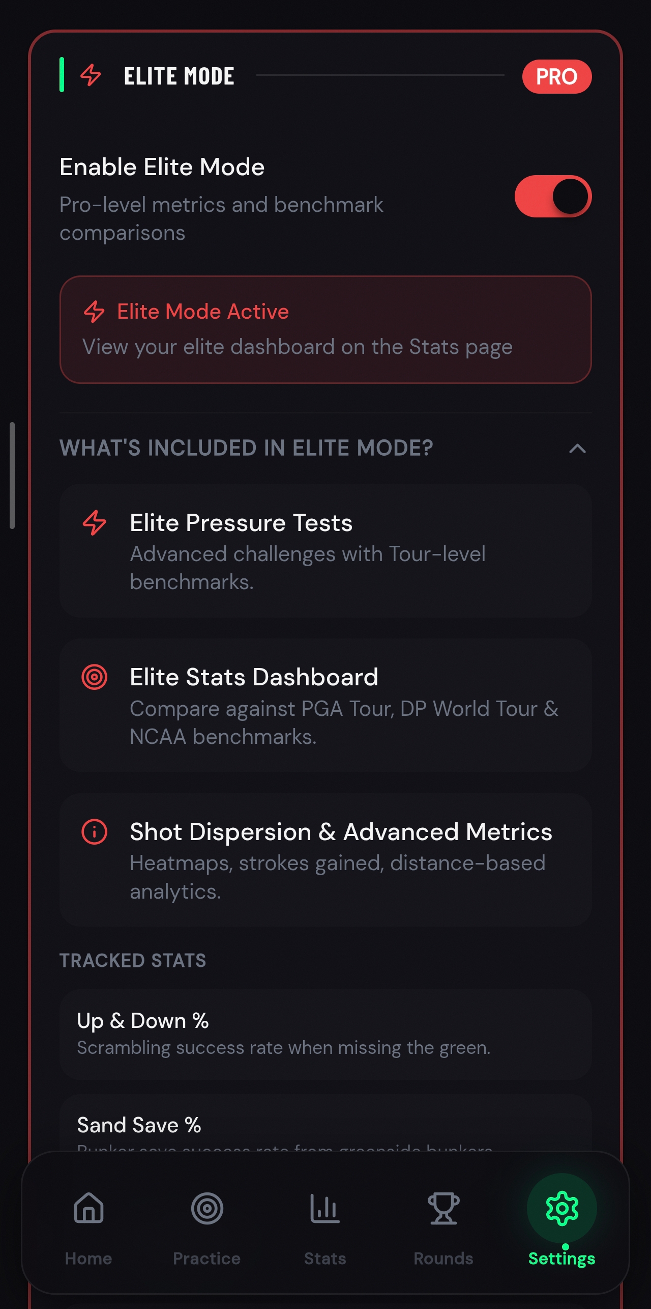 Scoring Zone Elite Mode settings screen