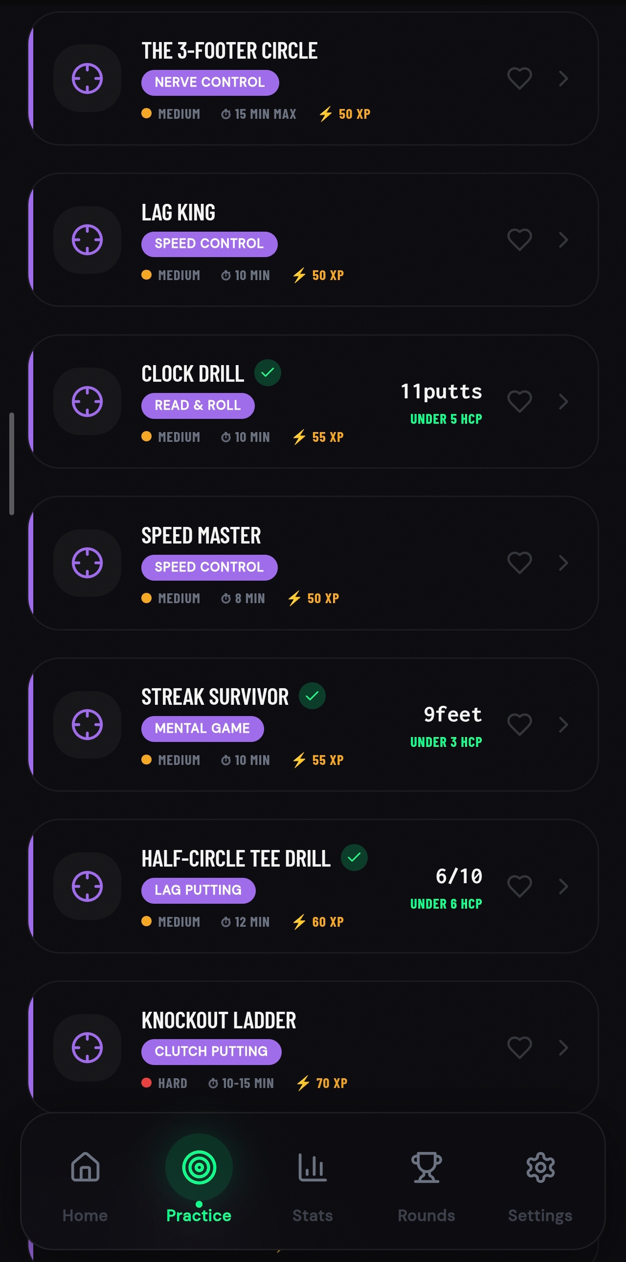 Scoring Zone putting drills screen