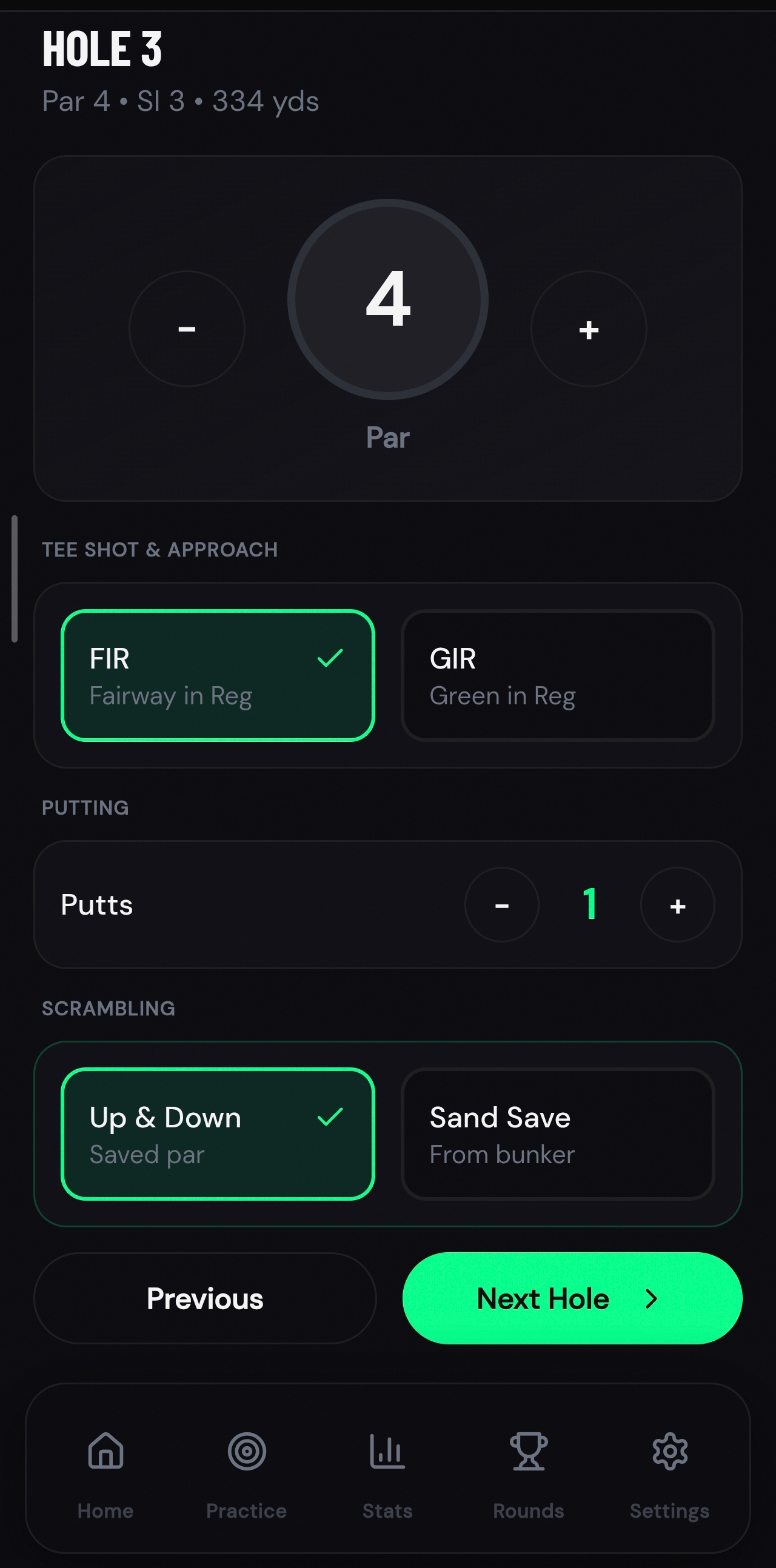 Scoring Zone round stats dashboard