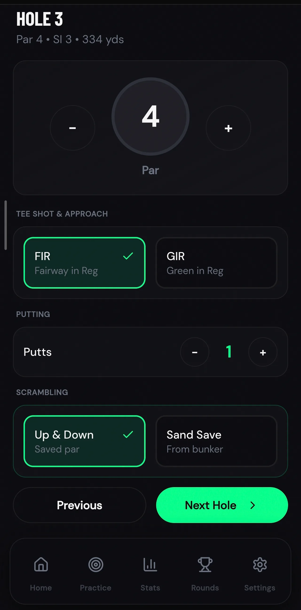 Scoring Zone round stats dashboard