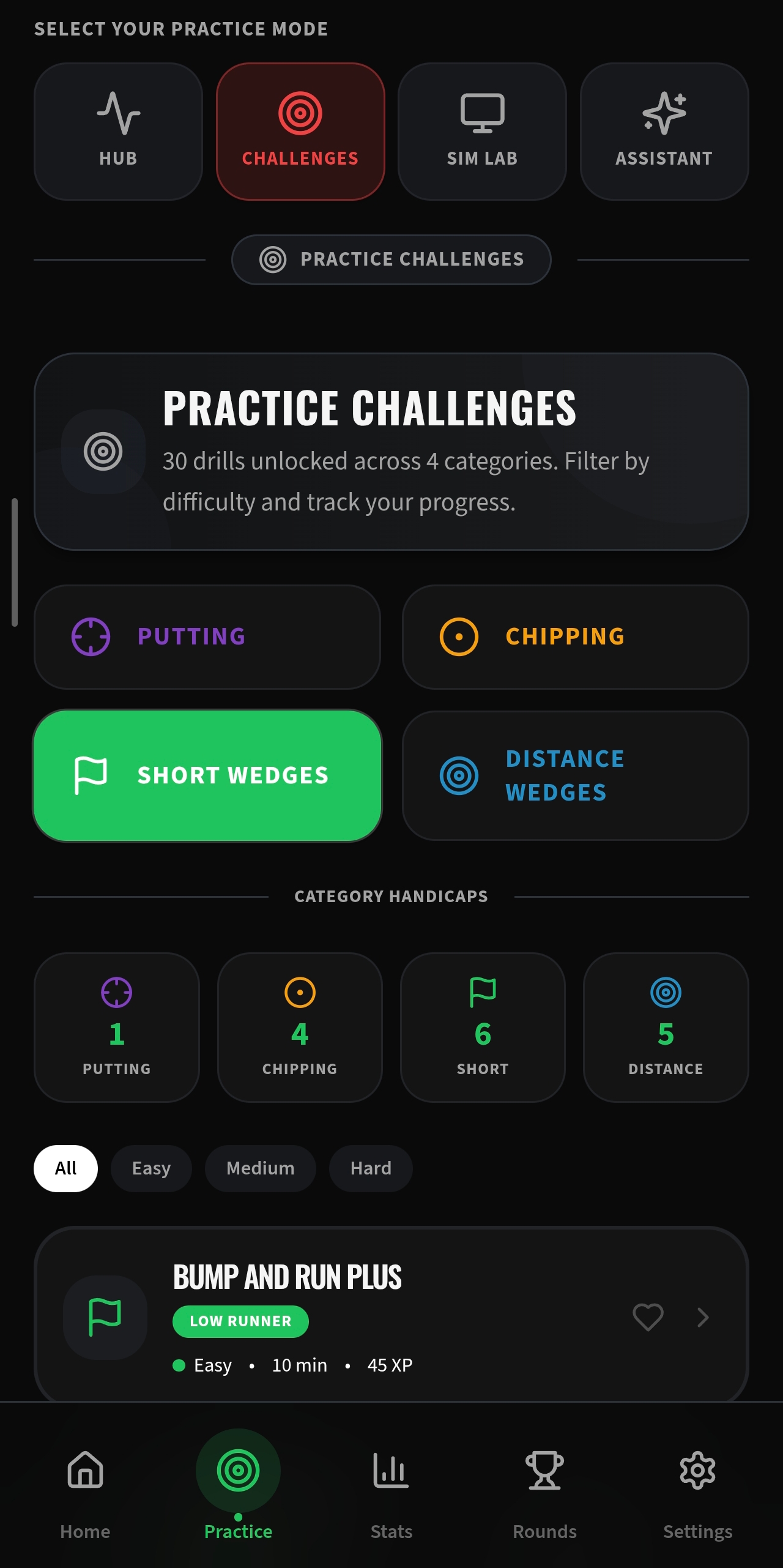 Scoring Zone challenges screen